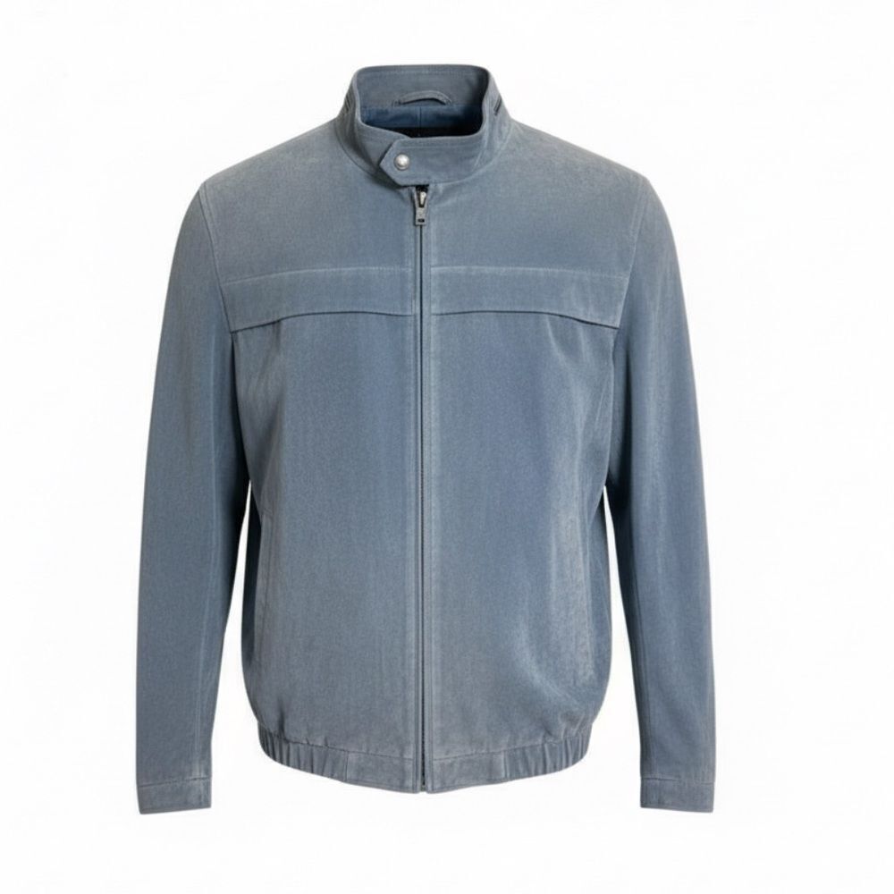 Liz Claiborne 100% Suede Fully Lined Full Zip Pleated Bomber Jacket Blue Sz XL